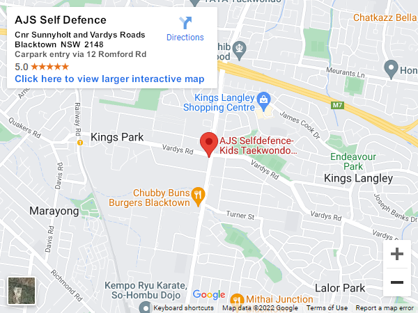 Map of AJS Self Defence location - corner of Sunnyholt and Vardys Roads, Blacktown